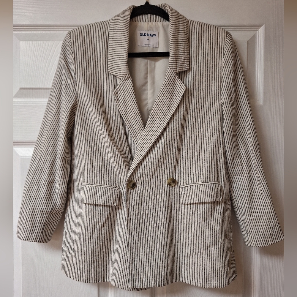 Old Navy Beige and White Pinstripe Blazer